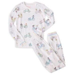 PJ Salvage White Pajama Set with Bicycle Print